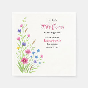 Elegant Colourful Wildflower 1st Birthday Party Napkin