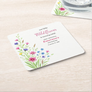 Elegant Colourful Wildflower 1st Birthday Party Square Paper Coaster