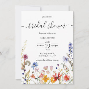 Elegant colourful wildflower bridal shower invitation