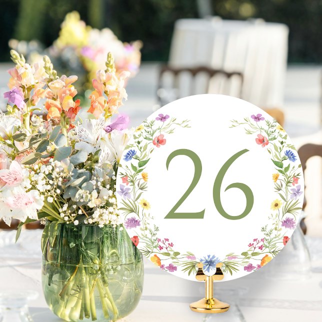 Elegant Colourful Wildflower Circle Table Number (Creator Uploaded)