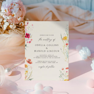 Elegant Colourful Wildflower Cream Wedding Invitation