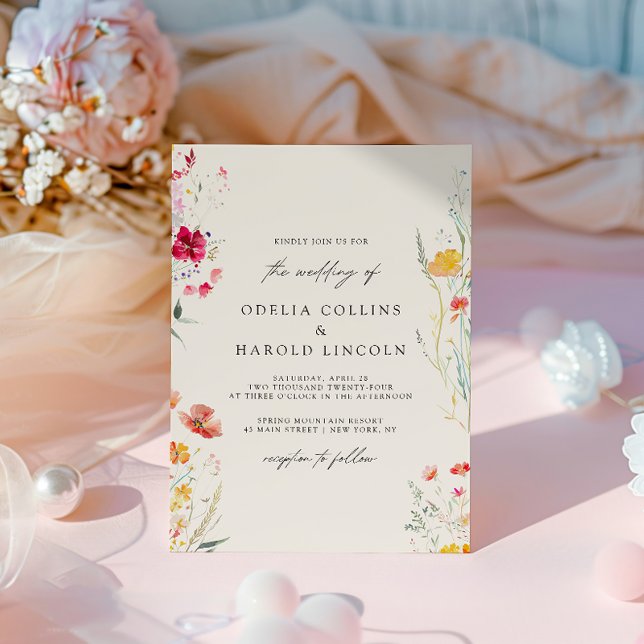 Elegant Colourful Wildflower Cream Wedding Invitation (Creator Uploaded)