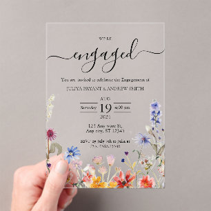 Elegant colourful wildflower engagement party acrylic invitations