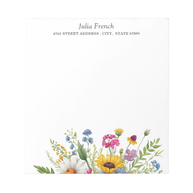 Elegant Colourful Wildflower Floral Personalised  Notepad (Front)
