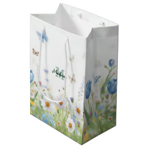 Elegant Colourful  Wildflower Flower blue butterfl Medium Gift Bag