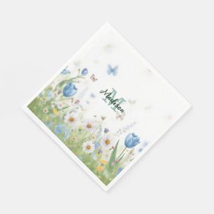 Elegant Colourful  Wildflower Flower blue butterfl Napkin