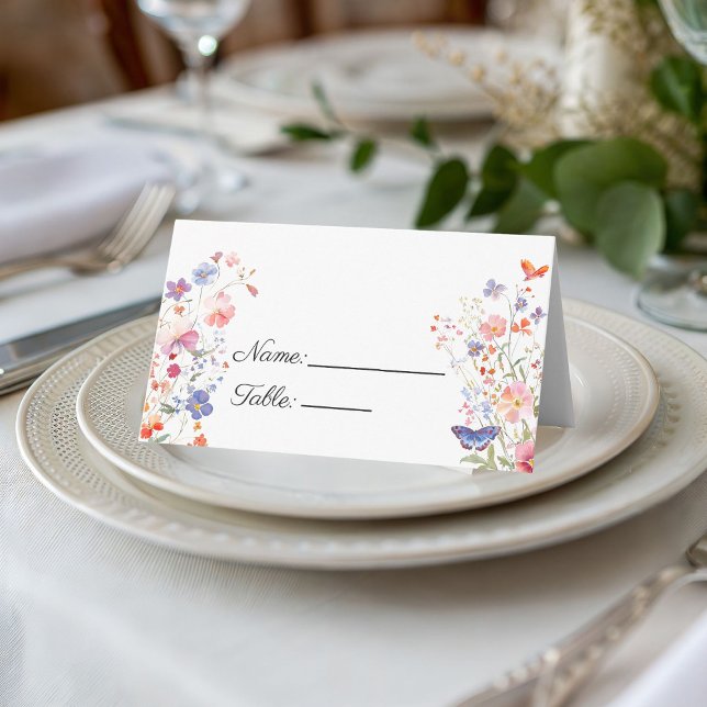 Elegant Colourful Wildflower Name Place Card (Colorful wildflowers mother's day brunch celebration place card)