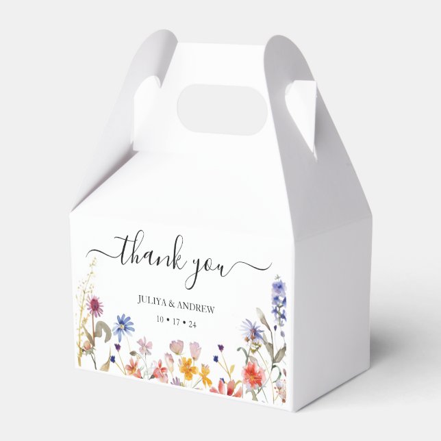 Elegant colourful wildflower wedding favour box (Front Side)