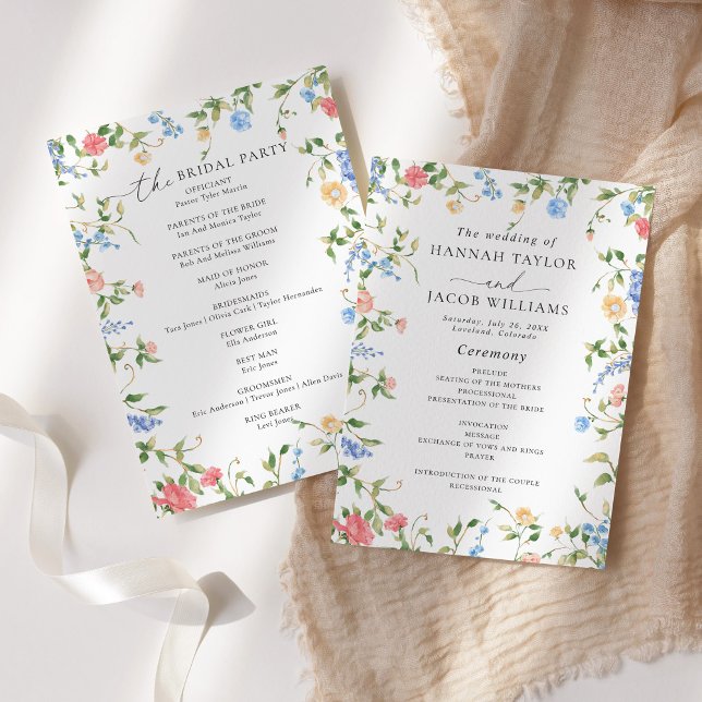 Elegant Colourful Wildflower Wedding Program (Creator Uploaded)