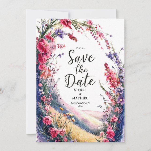 Elegant Colourful Wildflower Wedding Save The Date (Front)