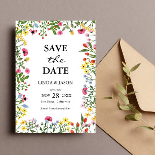 Elegant Colourful Wildflower Wedding Save The Date Invitation