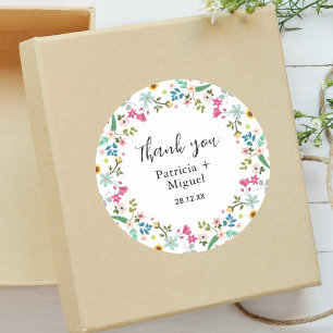 Elegant Colourful Wildflower Wedding Thank You Classic Round Sticker