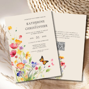 Elegant Colourful Wildflowers Beige Wedding Invitation