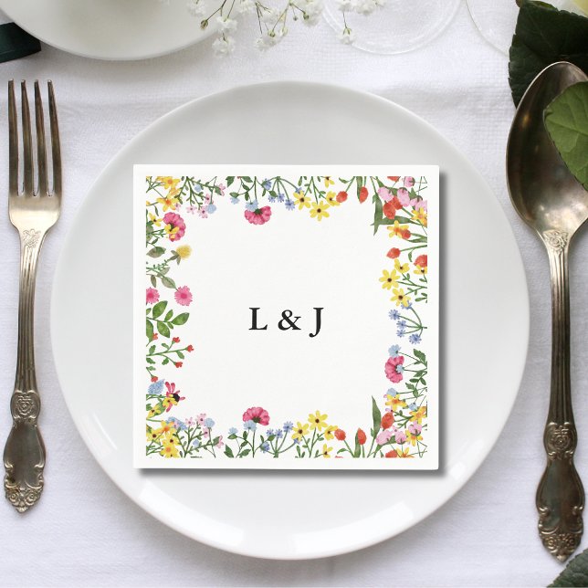 Elegant Colourful Wildflowers Floral Wedding Napkin (Creator Uploaded)