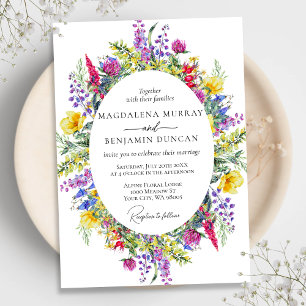 Elegant Colourful Wildflowers & Herbs Frame Weddin Invitation