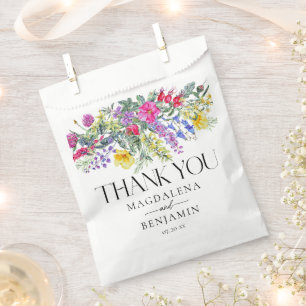 Elegant Colourful Wildflowers Herbs Thank You Name Favour Bag