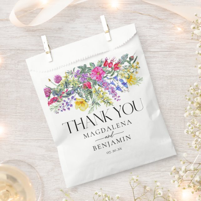 Elegant Colourful Wildflowers Herbs Thank You Name Favour Bag (Clipped)
