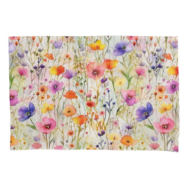 Elegant colourful wildflowers watercolor pillowcase (Front)