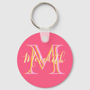 Elegant Colours Lilacs Gold Custom Monogram Name  Key Ring