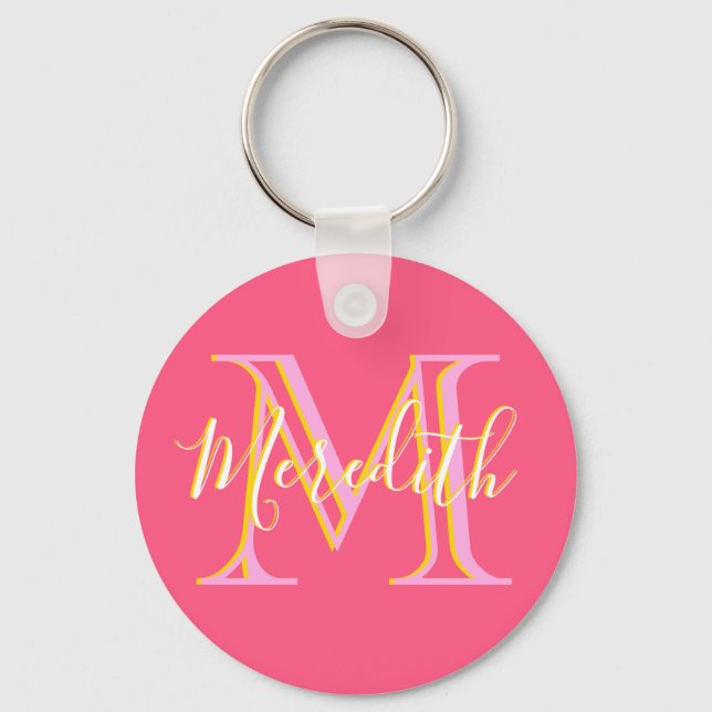 Elegant Colours Lilacs Gold Custom Monogram Name  Key Ring (Front)