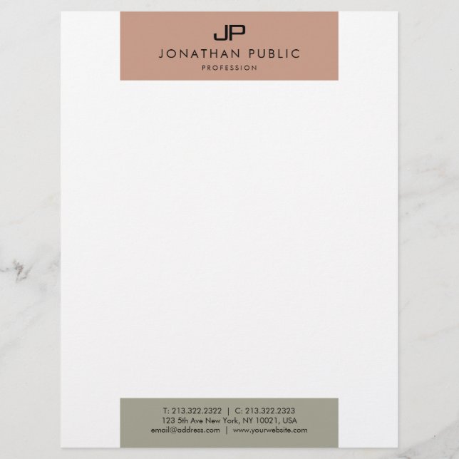 Elegant Colours Monogram Modern Simple Template Custom Letterhead (Front)