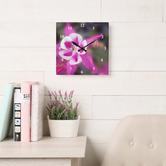 Elegant Columbine Pink Flower Square Wall Clock (Reading Room)
