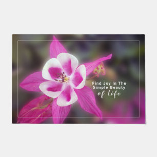 Elegant Columbine Pink Flowers With Quote Doormat