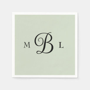 Elegant Combo Font Monogram Sage Wedding Cocktail Napkin