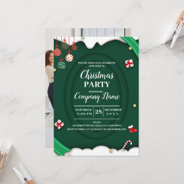 Elegant Company Christmas Party Invitation (Front/Back In Situ)
