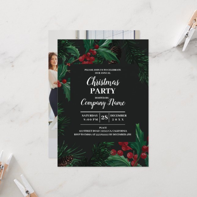 Elegant Company Cocktail Christmas Party Invitatio Invitation (Front/Back In Situ)