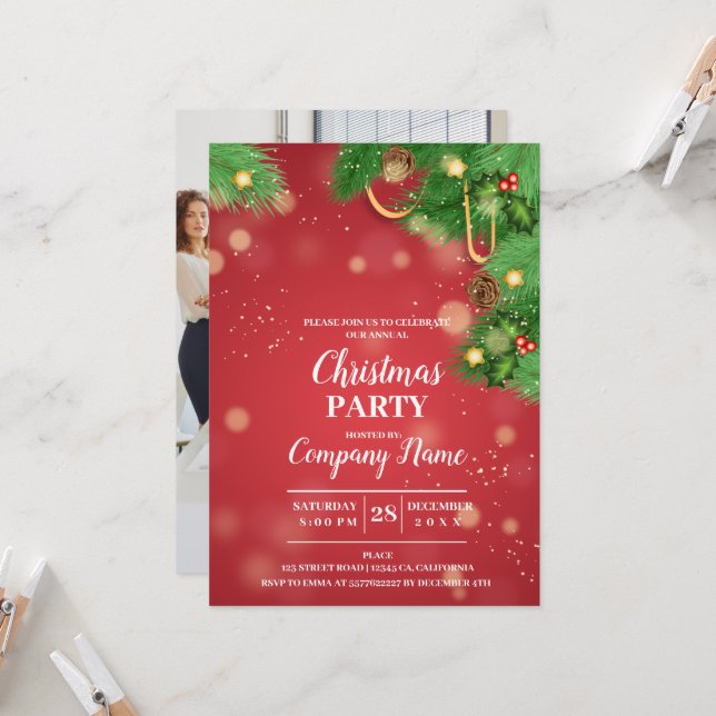 Elegant Company Cocktail Christmas Party Invitatio Invitation (Front/Back In Situ)