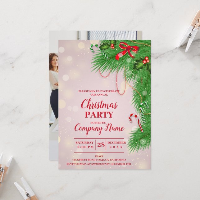 Elegant Company Cocktail Christmas Party Invitatio Invitation (Front/Back In Situ)
