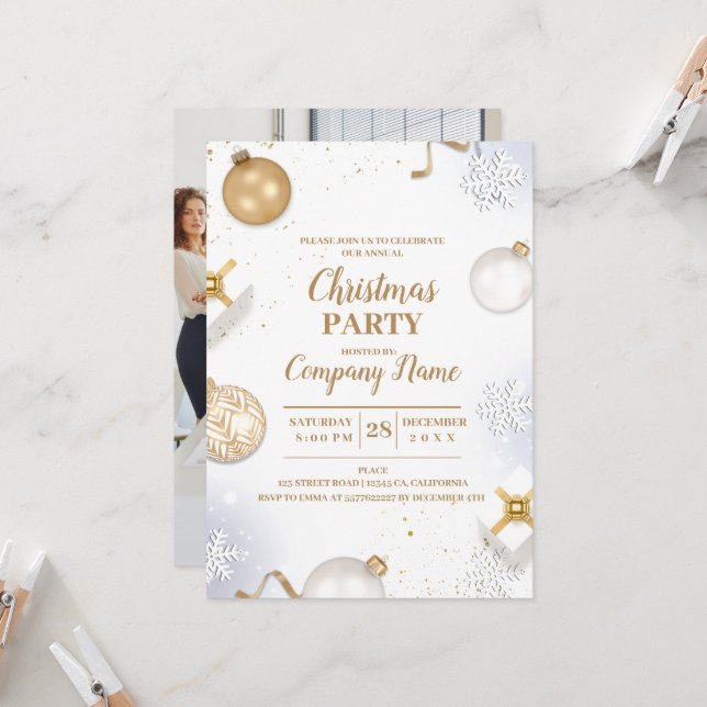 Elegant Company Cocktail Christmas Party Invitation (Front/Back In Situ)