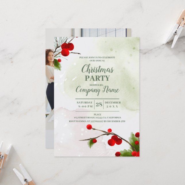 Elegant Company Cocktail Christmas Party   Invitation (Front/Back In Situ)