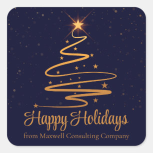 Elegant Company Happy Holidays Navy Blue Gold Square Sticker