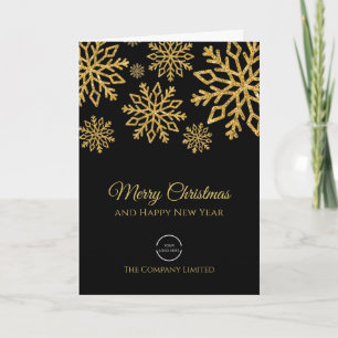 Elegant Company Logo Black and Gold Christmas Card
