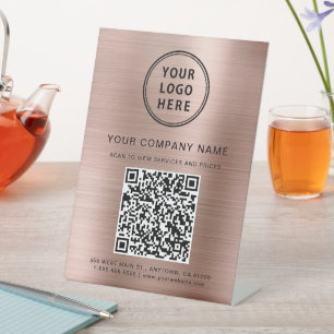 Elegant Company Logo Create Your QR Code Rose Gold Pedestal Sign