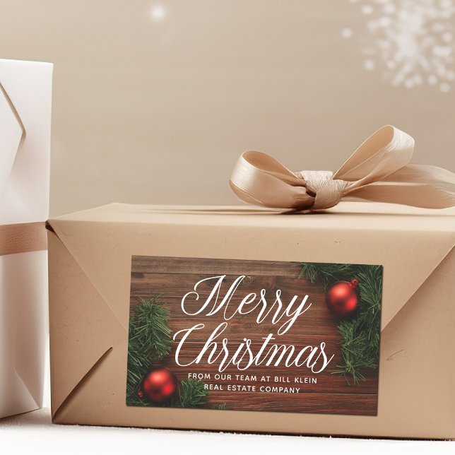 Elegant Company Merry Christmas Modern Custom Gift Rectangular Sticker (Creator Uploaded)