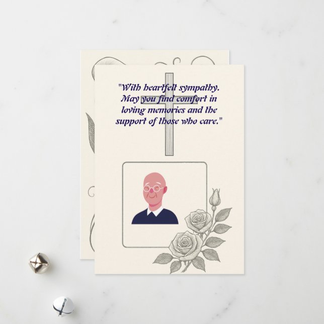 Elegant Condolence Card with Cross and Photo Frame (Front/Back In Situ)