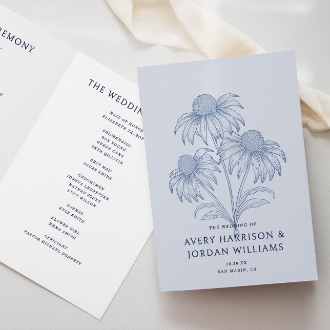 Elegant Coneflower Botanical Dusty Blue Wedding Program (Creator Uploaded)