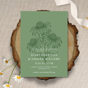 Elegant Coneflower Botanical Sage Green Wedding Invitation