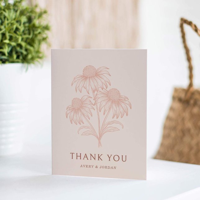 Elegant Coneflower Botanical Terracotta Wedding Thank You Card (Creator Uploaded)