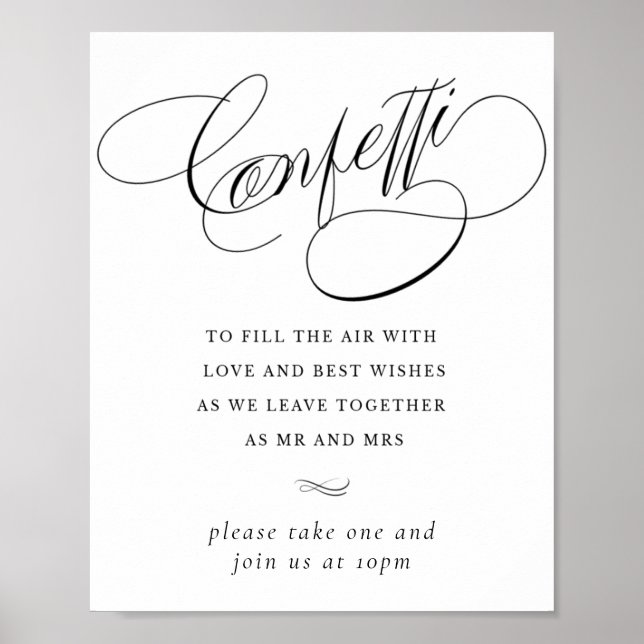 Elegant Confetti Black Calligraphy | Favor Table Poster (Front)