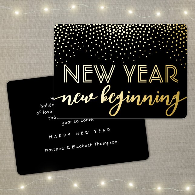 Elegant Confetti Black New Year New Beginning Foil Holiday Card (Creator Uploaded)