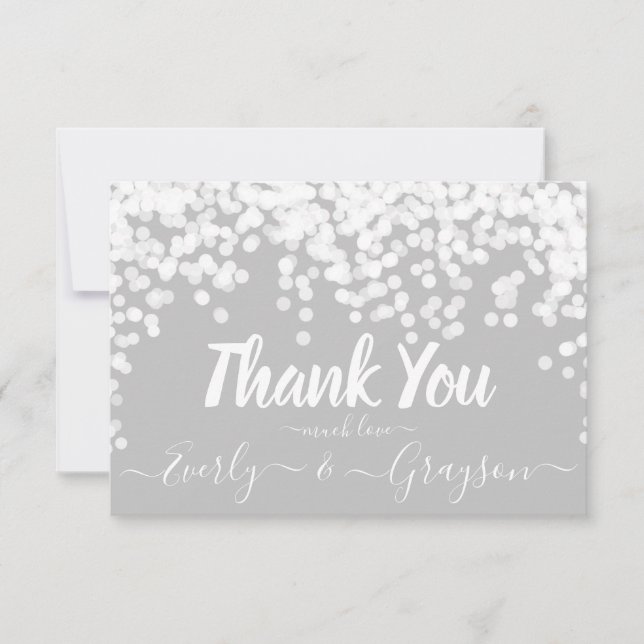 Elegant Confetti Fairy Lights Grey White Thank You (Front)