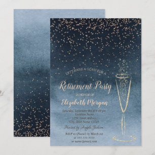 Elegant Confetti Glass Blue OmbreRetirement Invitation