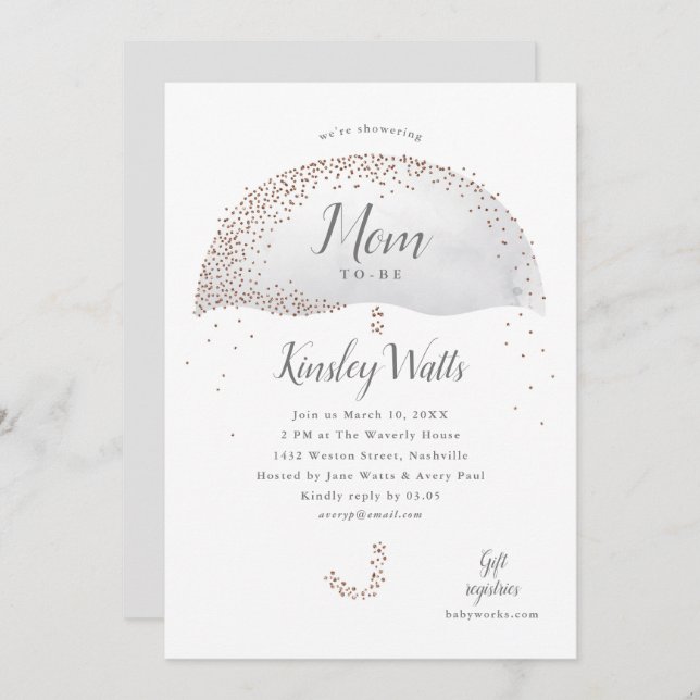 Elegant Confetti Glitter Umbrella Grey Baby Shower Invitation (Front/Back)