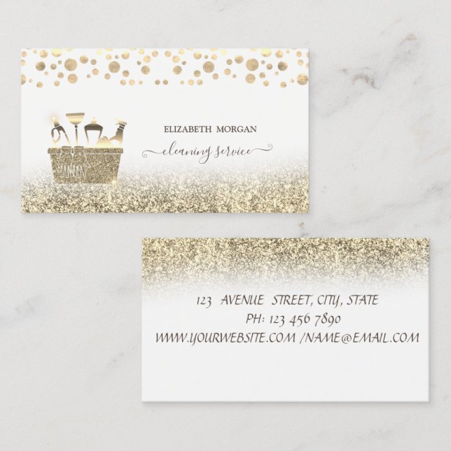 Elegant Confetti  Gold Glitter Cleaning Tools Business Card (Front/Back)