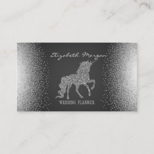 Elegant Confetti Grey, SilverGlitter Unicorn Business Card