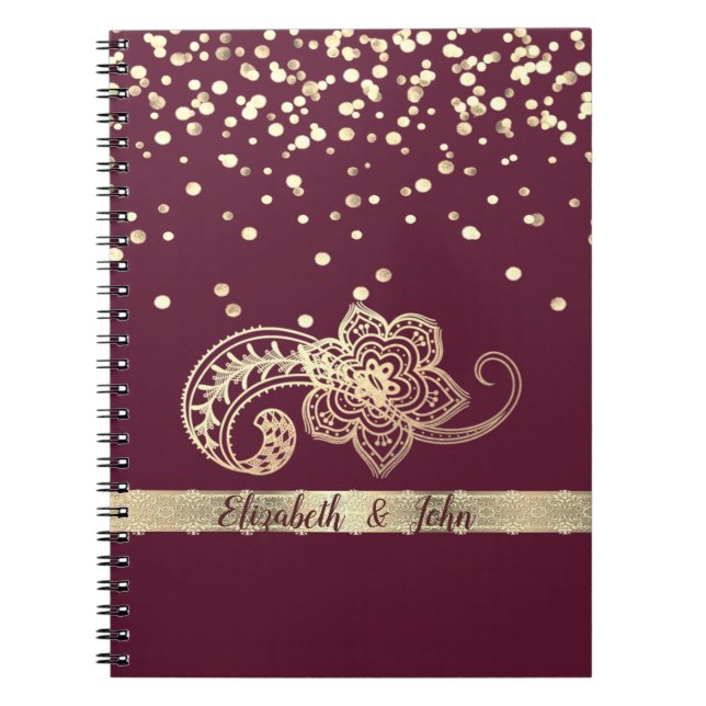 Elegant,Confetti,Lace,Gold,Paisley-Personalised Notebook (Front)